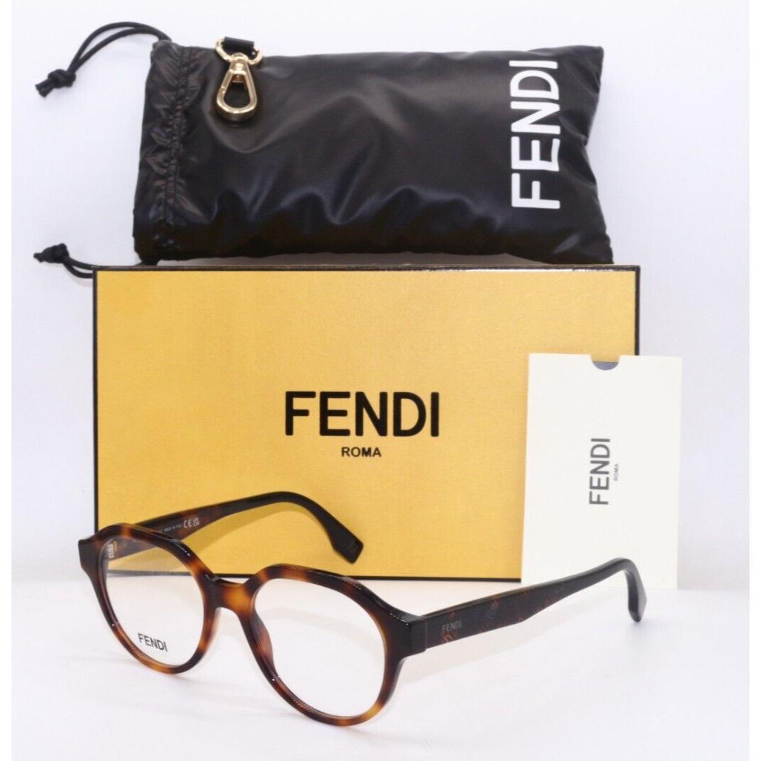 Fendi FE 50049I 053 Round Polished Havana Frames Eyeglasses 51-18