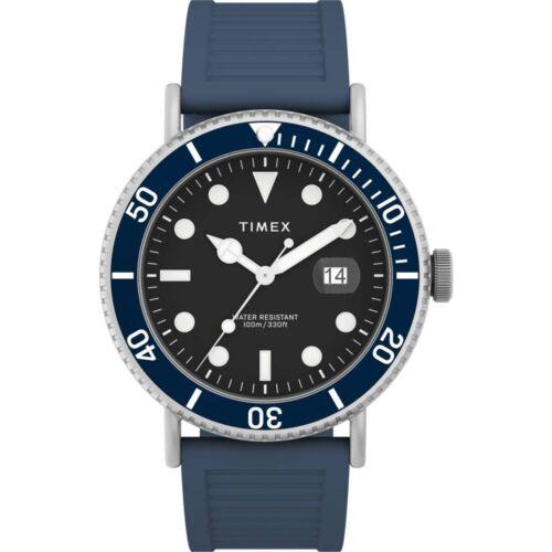 Timex Men`s Watch Portside Rotating Bezel Black Dial Blue Resin Strap TW2W16600