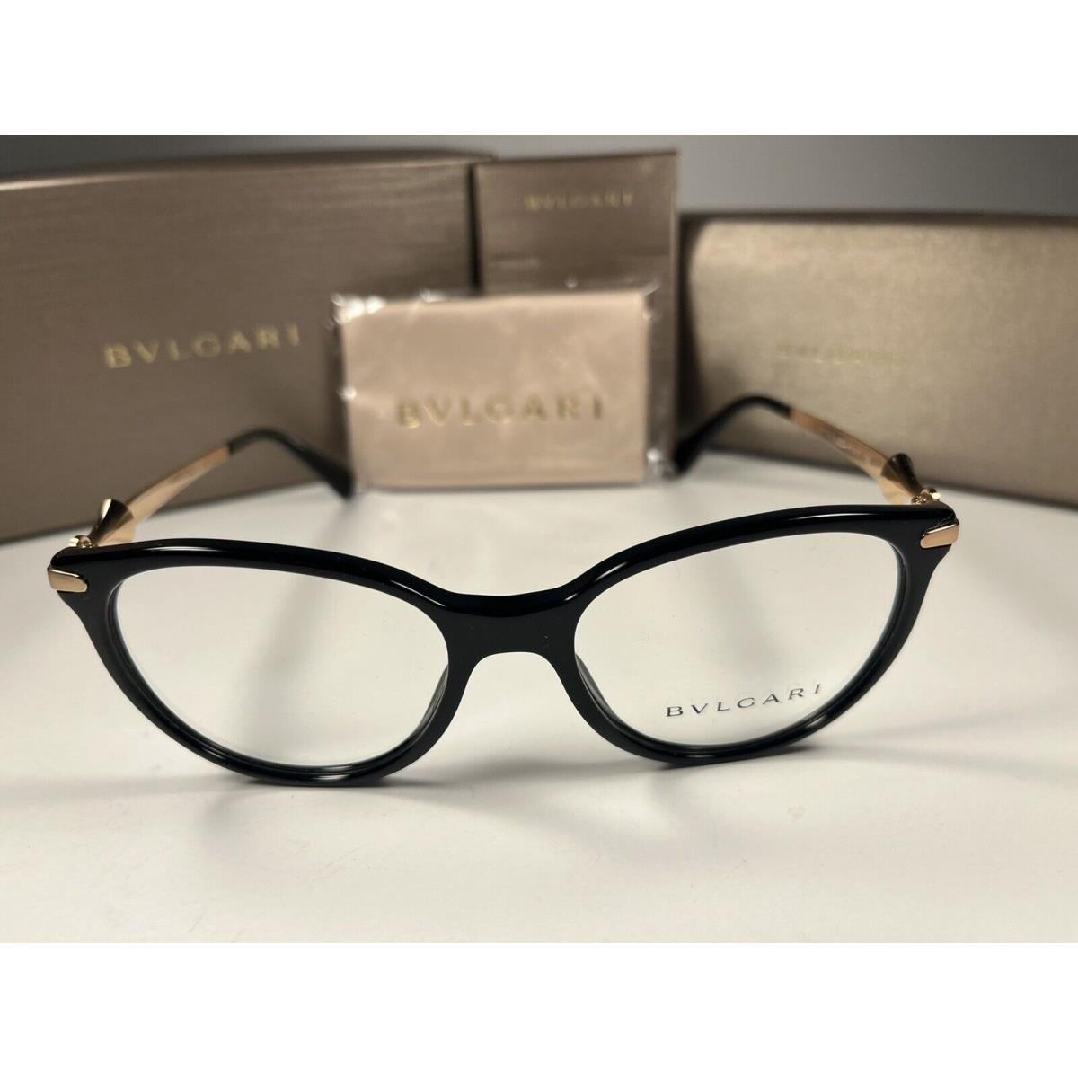 Bvlgari 4143-B Eyeglasses 501 Gloss Black Gold Frames 51/17/135