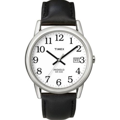 Timex Easy Reader White Dial Black Leather Analog Quartz Men`s Watch T2H281