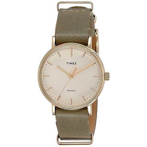 Timex TW2P98500 Fairfield Women`s Analog Gold-tone Steel Watch Leather Strap