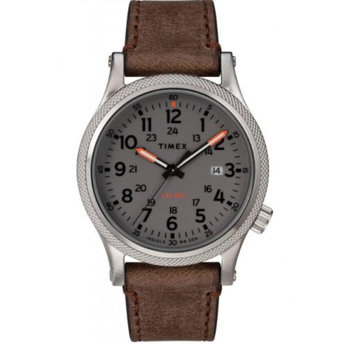 Timex Men`s Gray Dial Brown Leather Quartz Fashion Watch TW2T33300