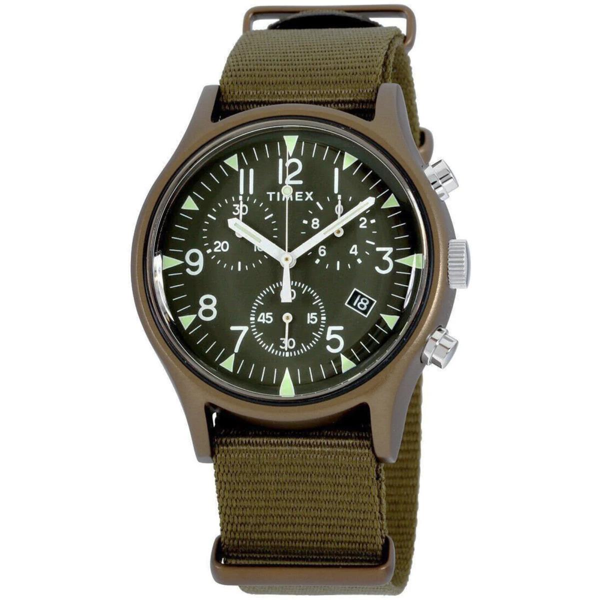 Timex TW2R67800 MK1 Men`s Analog Chronograph Round Watch Green Nylon Strap