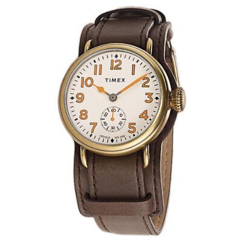 Timex TW2R87900 Welton Men`s Analog Round Watch Brown Leather Strap