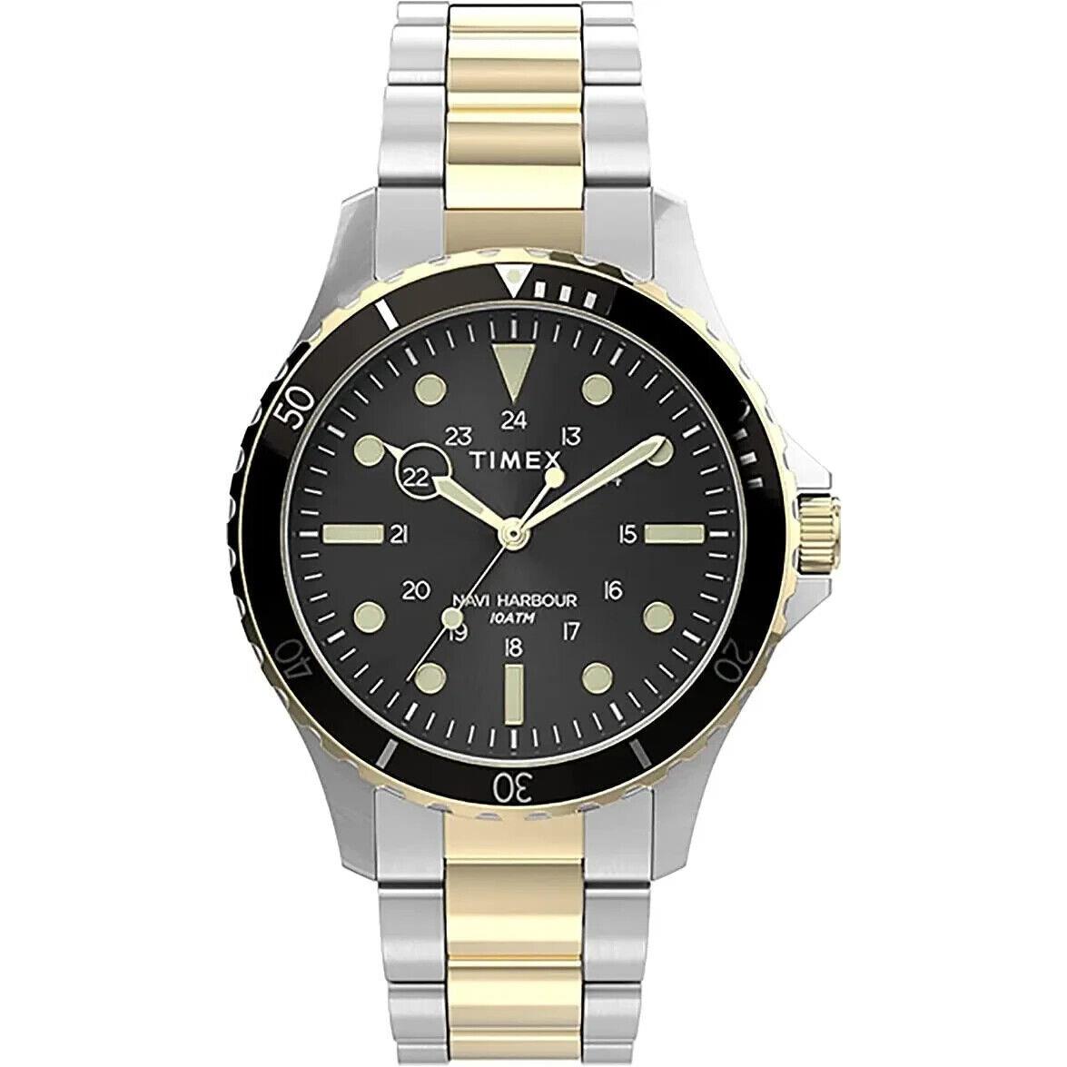 Timex TW2U55500 Navi Harbor VQ Black Dial Two-tone Stainless Band Men`s Watch