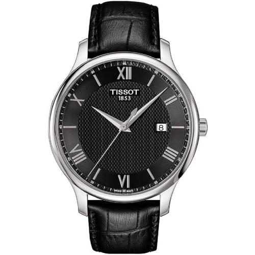 Tissot Tradition Black Dial Black Leather 42mm Men`s Watch T0636101605800