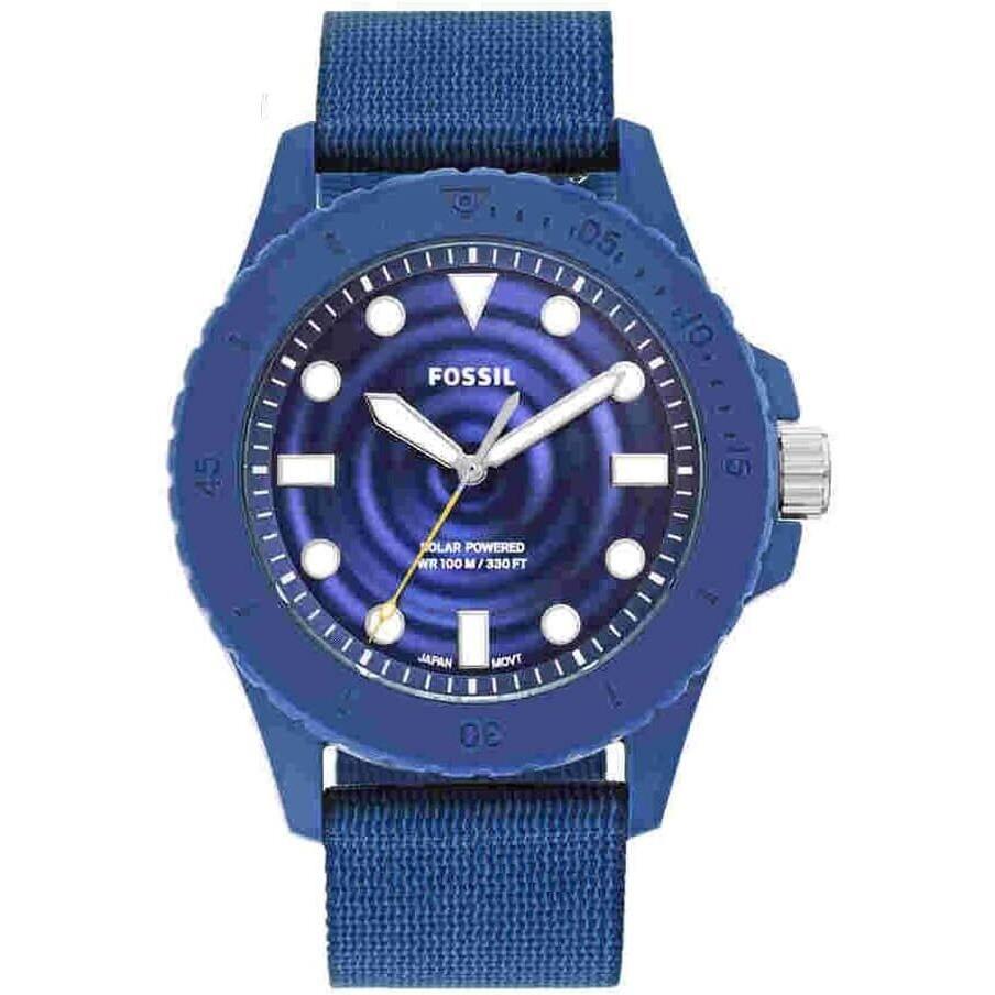 Mens Solar Wristwatch Fossil FB-01 FS5893 Tide Ocean Sub 100mt Box Has Dents - Dial: Blue, Strap: Blue