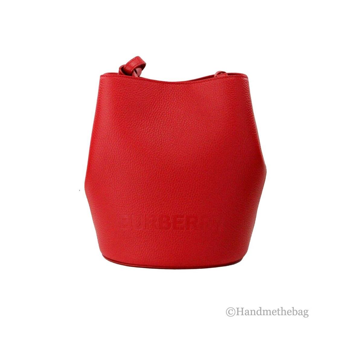 Burberry Lorne Small Red Pebbled Leather Bucket Crossbody Purse Bag