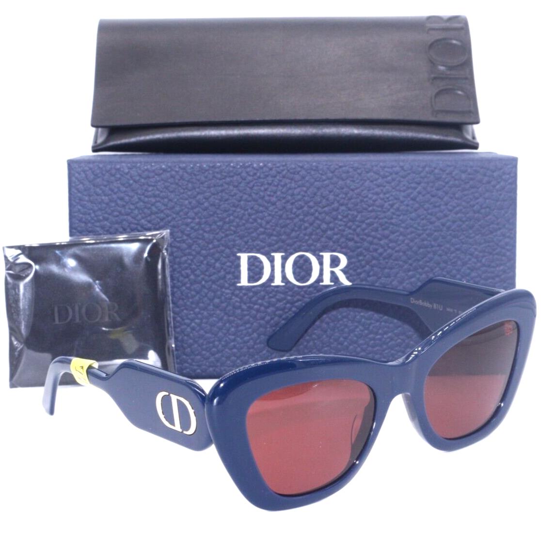 Christian Dior Diorbobby B1U Shiny Blue/red Lenses Authentc Sunglasses 52-20 - Frame: POLISHED BLUE, Lens: Red