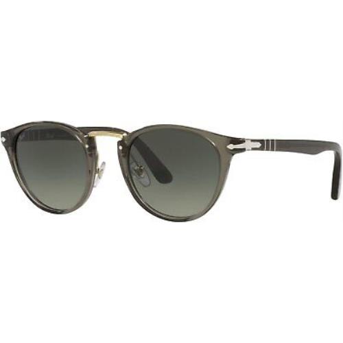 Persol PO3108S 110371 49mm Striped Grey Plastic Round Sunglasses Grey Lenses