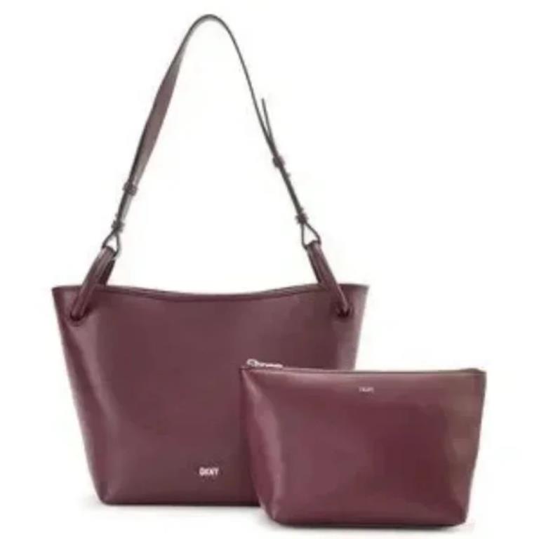 Dkny Phoebe Bucket Bag 2 in 1 with Inside Pouch Garnet Red Silver