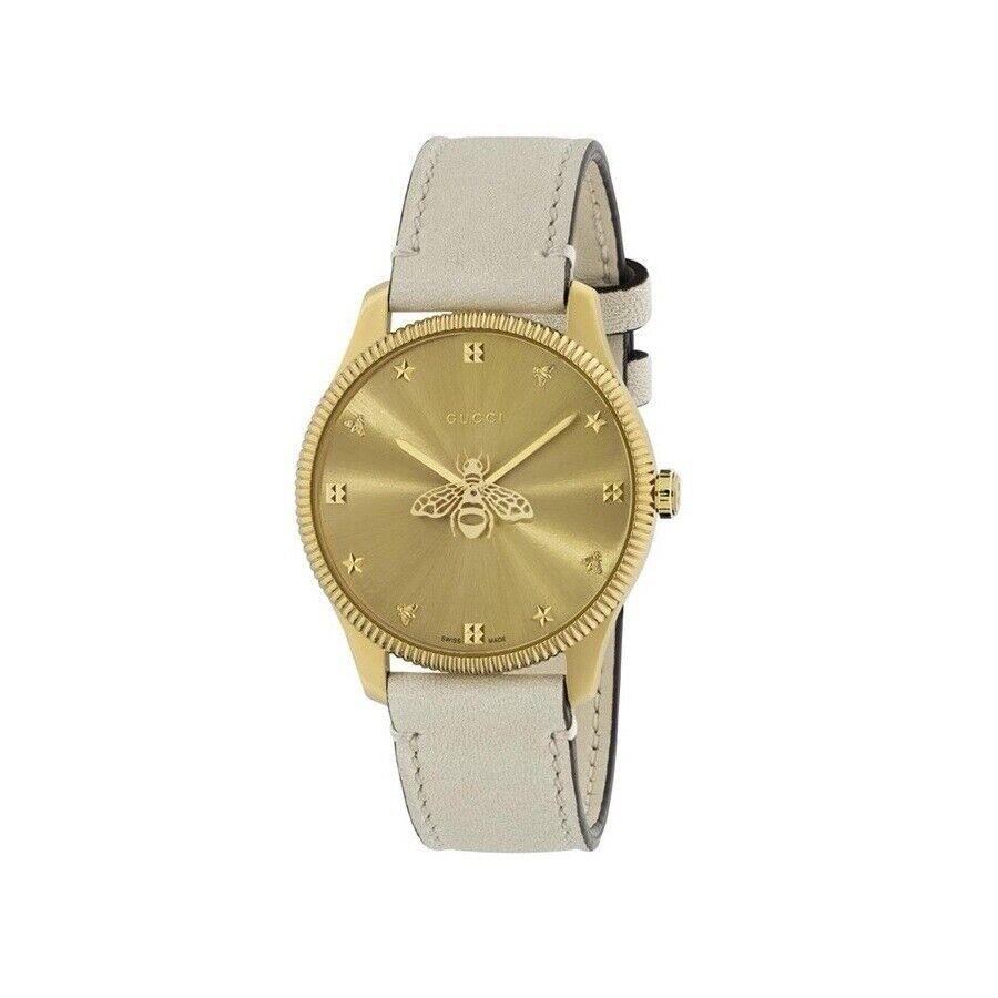 Gucci G-timeless 36MM Quartz Gold Dial Leather Women`s Watch YA1264180