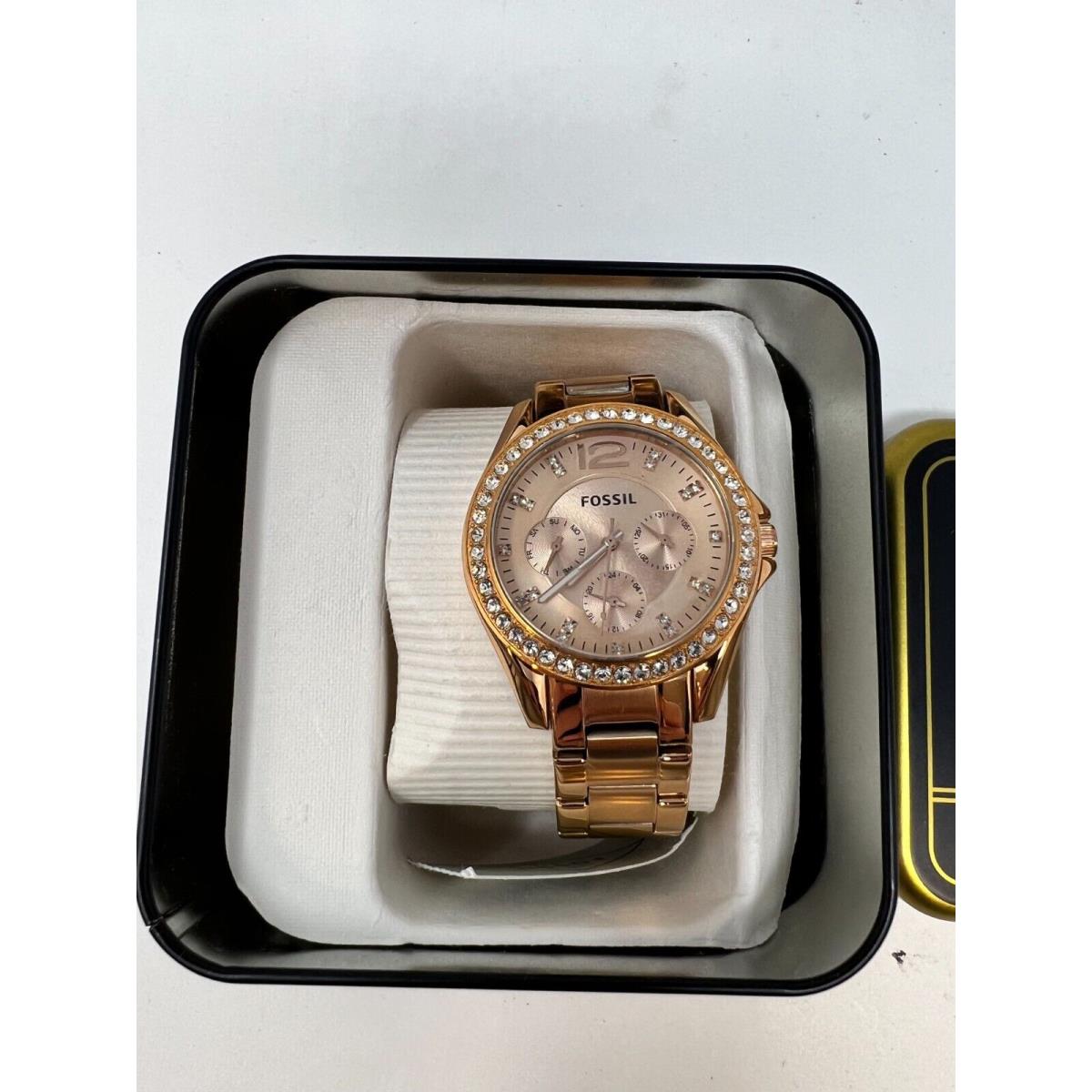 Fossil Riley Multi-function Rose Gold-plated Ladies Watch ES2811 - Dial: Rose Gold, Band: Gold