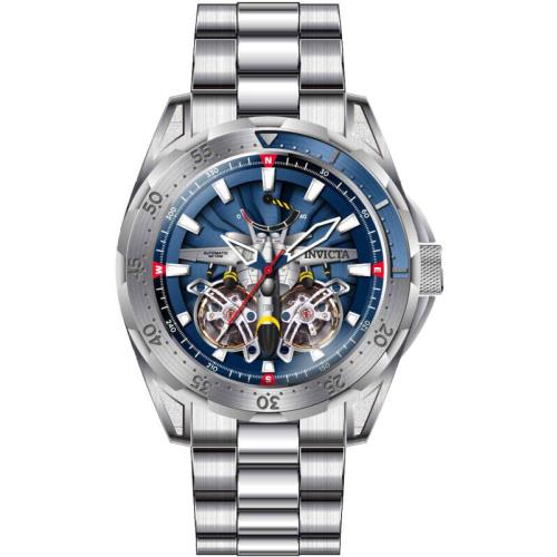 Invicta Men`s Aviator Automatic Multifunction Blue Silver Dial 44686 Watch