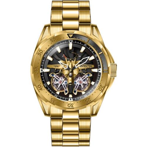 Invicta Aviator Men`s Gold Black Dial Automatic Stainless Steel Gold Watch