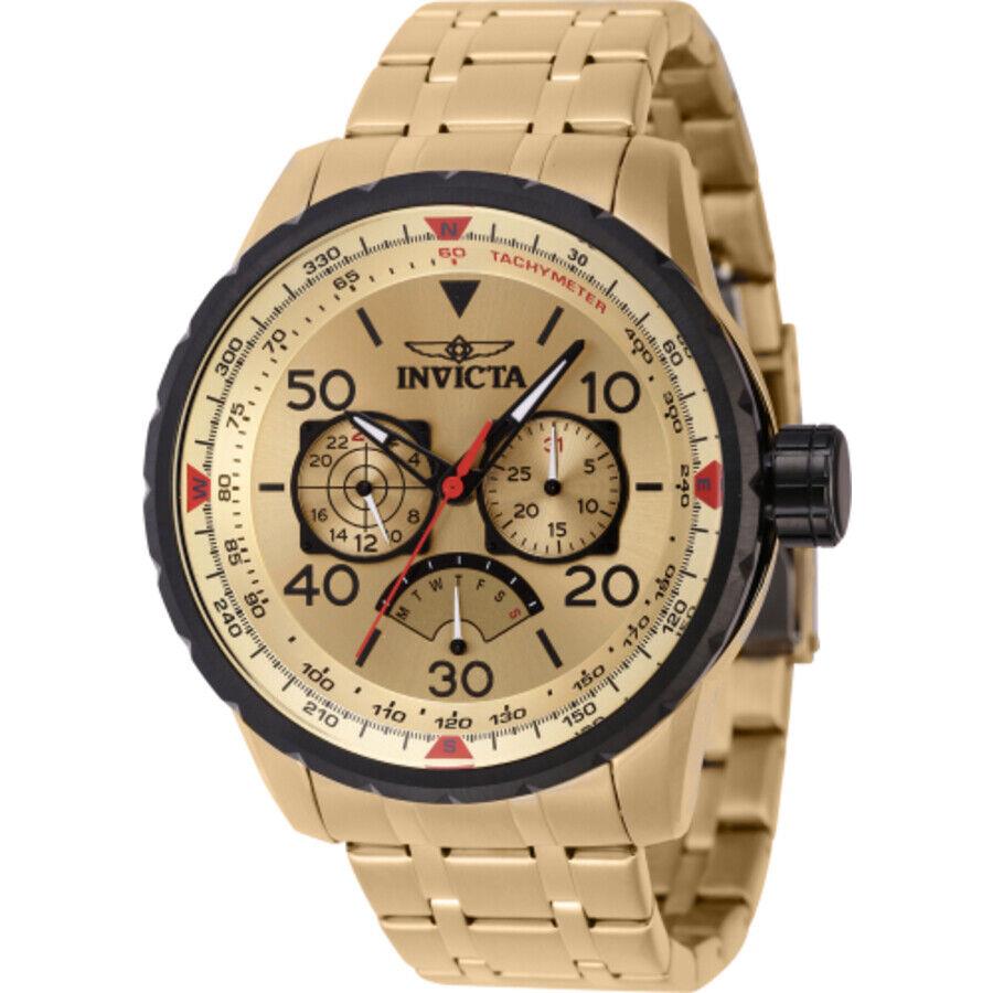 Invicta Aviator Retrograde Gmt Quartz Gold Dial Men`s Watch 46984