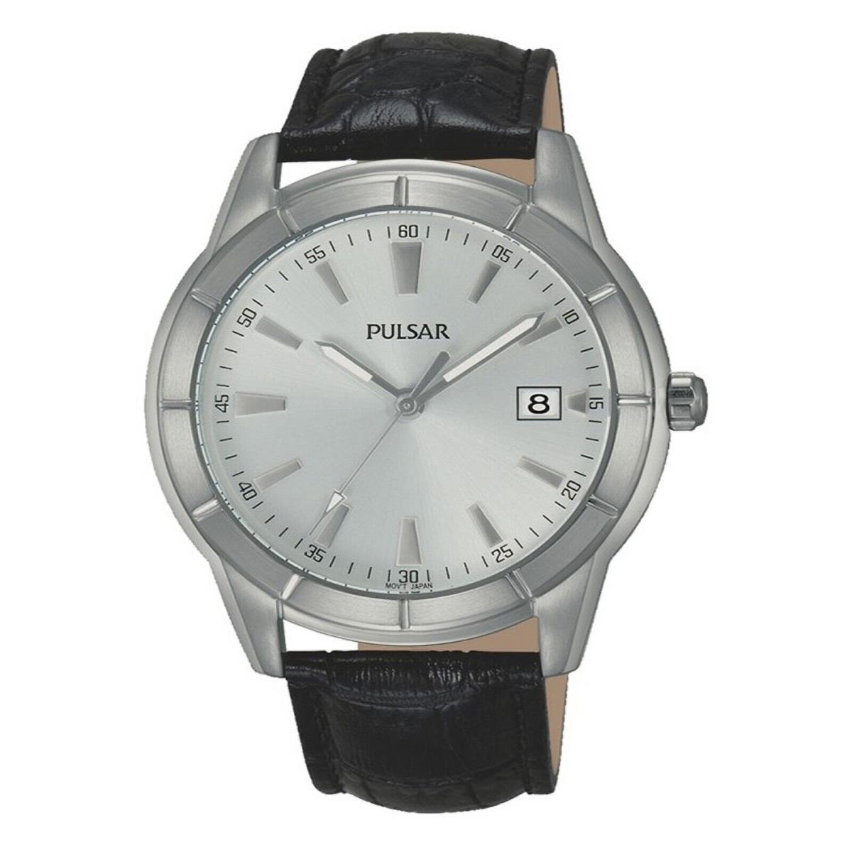 Seiko Pulsar Men Leather Strap Silver Dial Watch