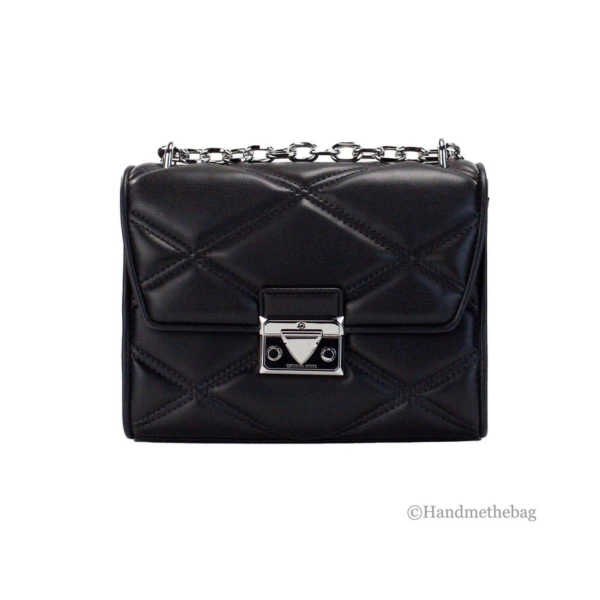 Michael Kors Serena Medium Black Diamond Quilted Leather Flap Shoulder Bag