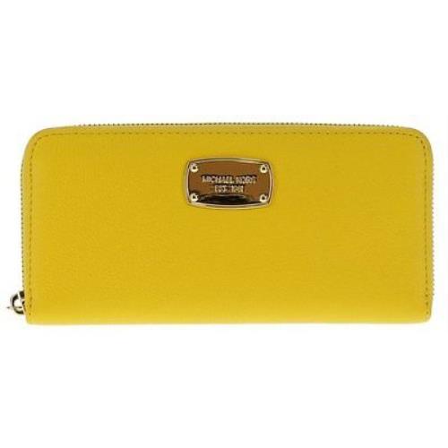 Michael Kors Jet Set Item Citrus Yellow Leather Continental Zip Wallet Clutch