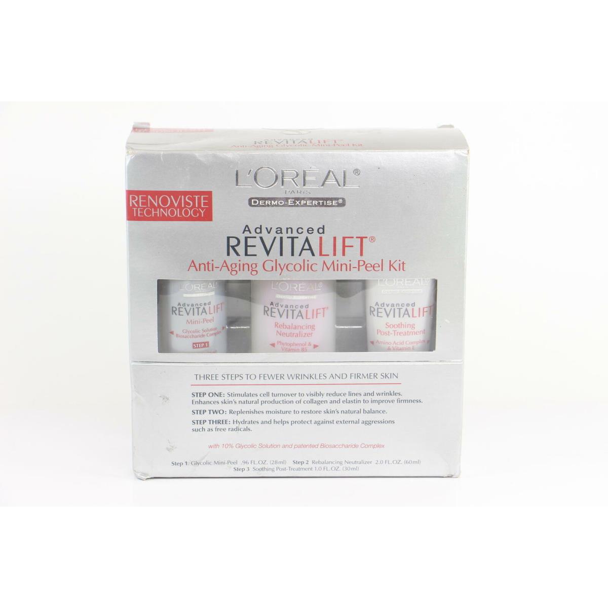 2 Pack L`oreal Advanced Revitalift Antiaging Glycolic Mini Peel 3 Piece Kit U36