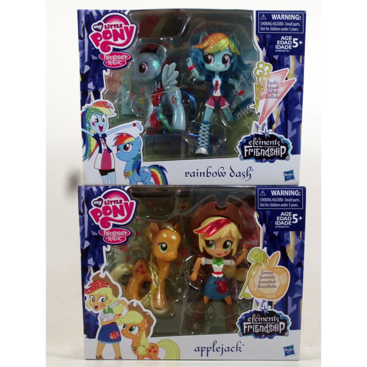 My Little Pony Elements of Friendship Rainbow Dash Applejack Set of 2 B7701
