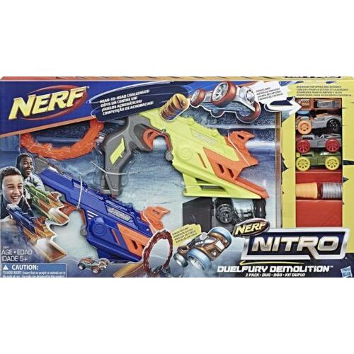 Nerf Nitro Duelfury Demolition Complete 2 Player Set Shooting Cars Ramps Barrels