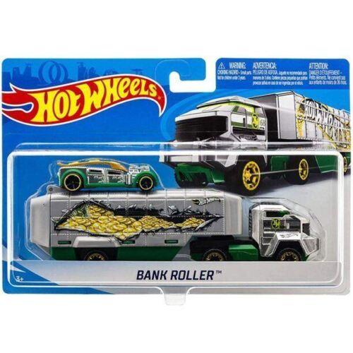 Hot Wheels Bank Roller Diecast Hauler and Car Included Green and Silver