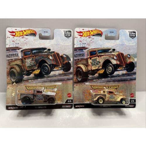 Hot Wheels Premium Real Riders Dragstrip 33 Willys Pickup and Willys Chase