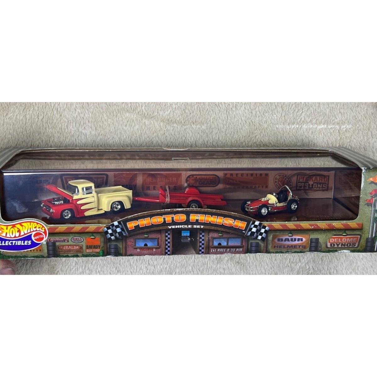 Hot Wheels Photo Finish Vehicle Set 1956 Ford Pickup Truck Trailer Sprint Car