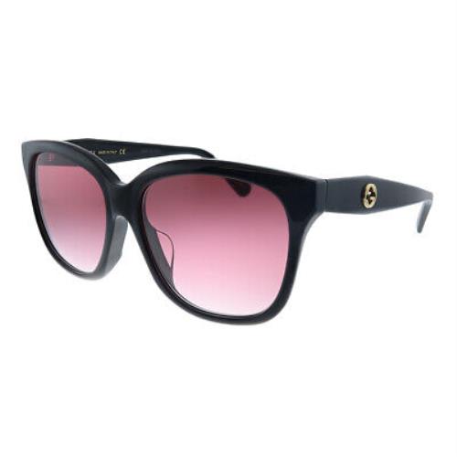 Gucci GG 0800SA 002 Black Plastic Square Sunglasses Red Gradient Lens