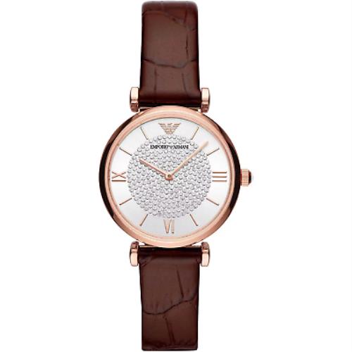 Emporio Armani Brown Steel and Leather Quartz Watch - Brown