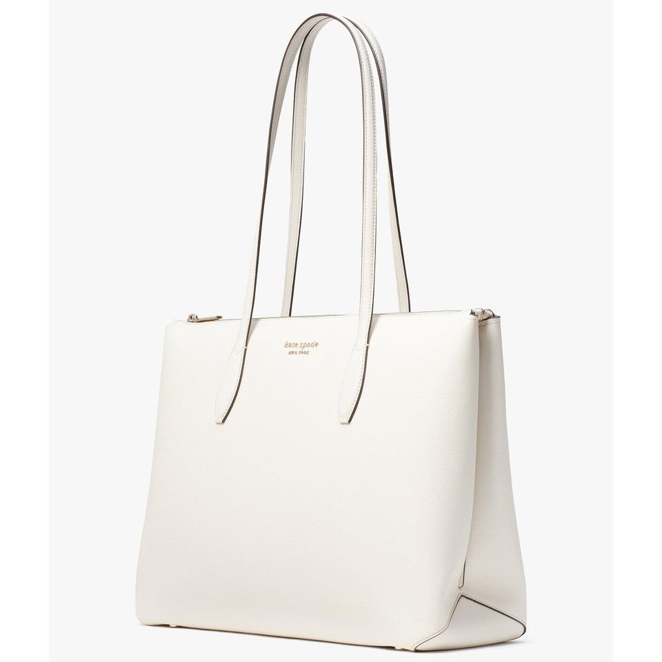 Kate Spade All Day Large Zip Top Tote White Leather Laptop Bag PXR00387 FS