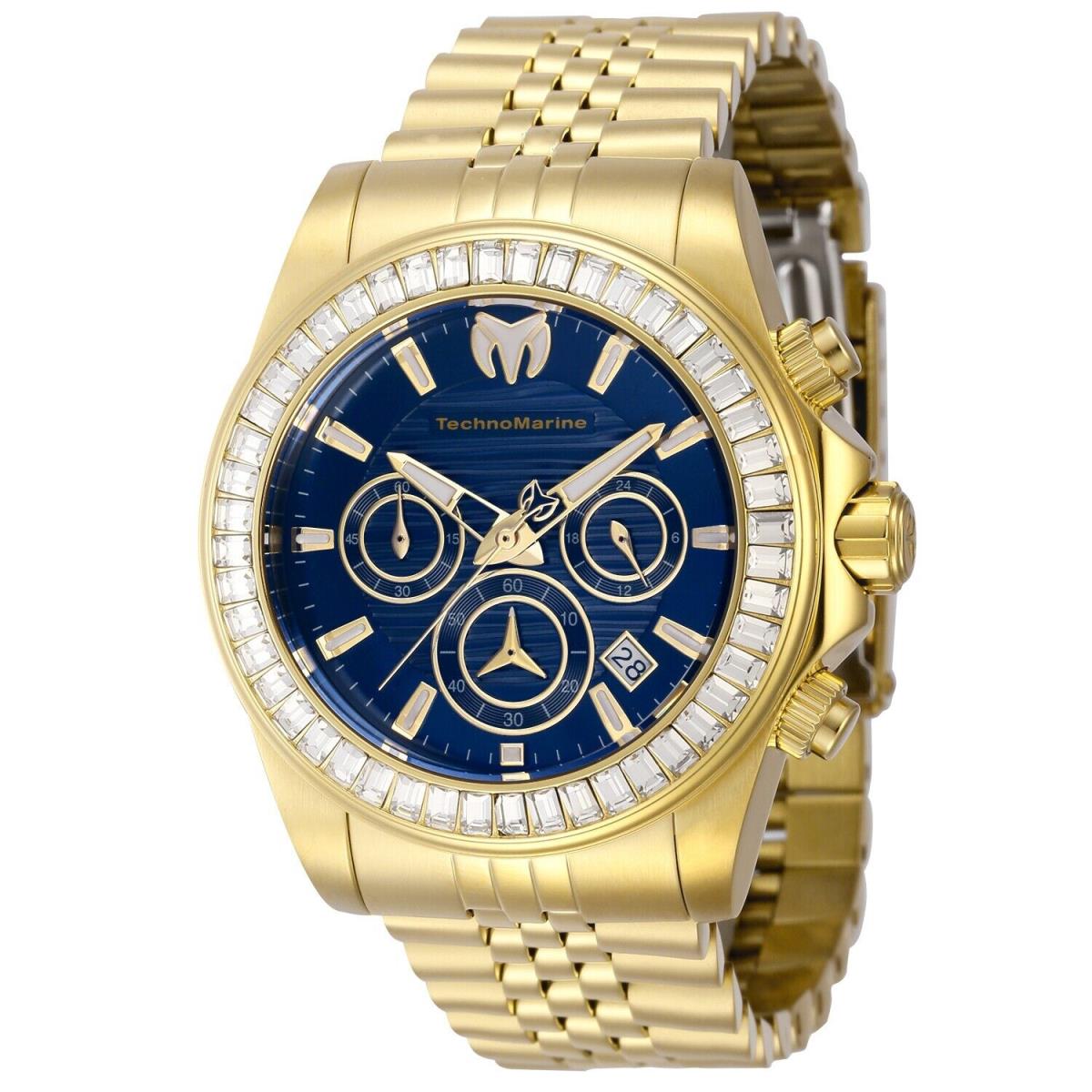 Technomarine Men`s TM-222022 Manta Ray 42mm Gold Tone Watch with Blue Dial - Dial: Blue, Band: Gold