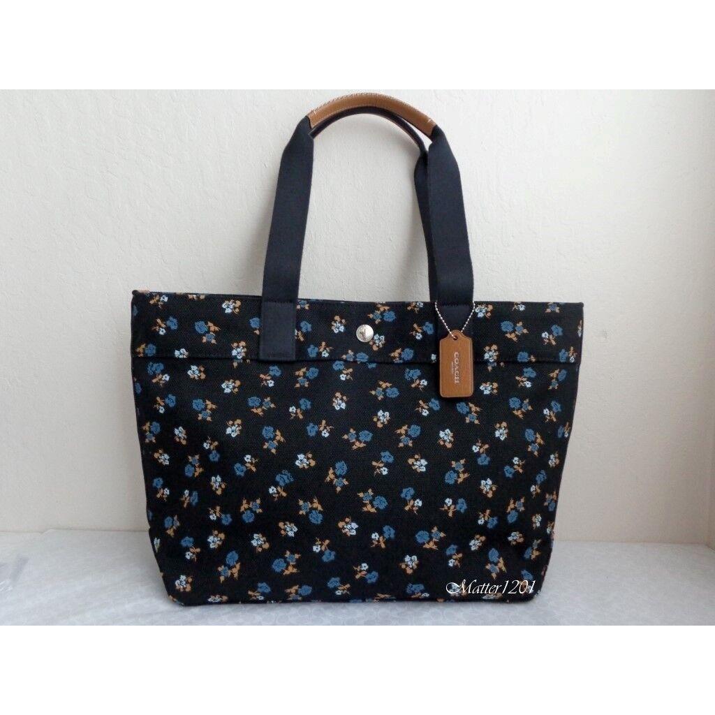 Coach F25903 Flora Print Canvas Tote Black/multicolor/silver