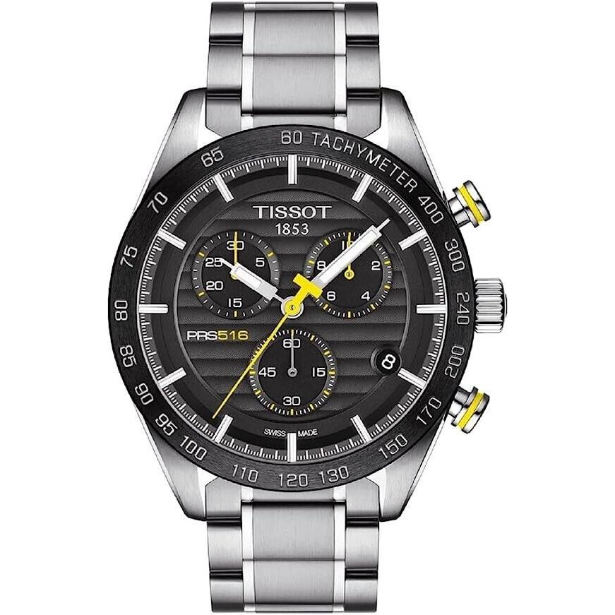 Tissot T100.417.11.051.00 Prs 516 Men`s Chronograph Quartz Watch - Dial: Black, Band: Silver, Bezel: Black