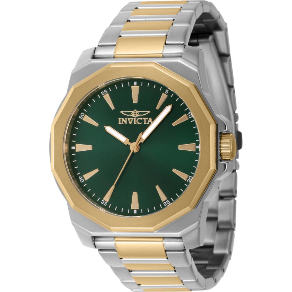 Invicta Men`s Watch Speedway Gold Tone Bezel Green Dial Two Tone Bracelet 46836 - Dial: Green, Band: Silver, Yellow