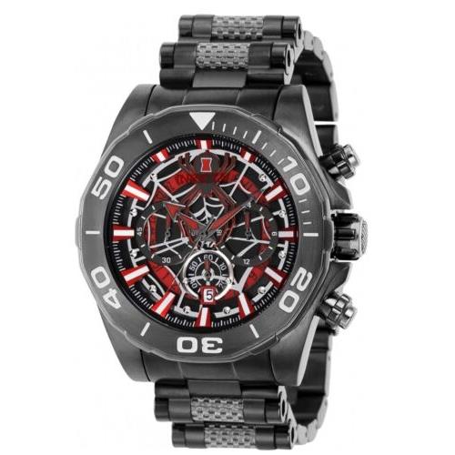 Invicta Marvel Black Widow Men`s 48mm Gunmetal Limited Chronograph Watch 37834 - Face: Black, Dial: Black, Gray, Multicolor, Red, Band: Gray, Gunmetal