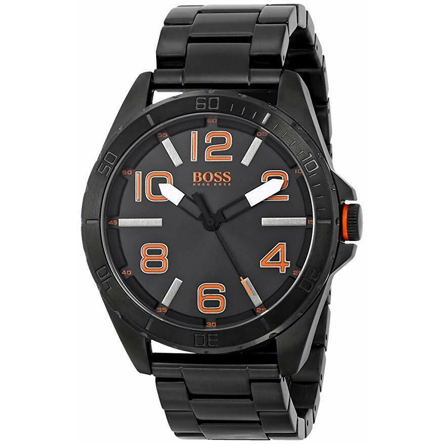 Swatch Hugo Boss Men`s Watch 1513001 Berlin Black Steel Orange Dial Accents