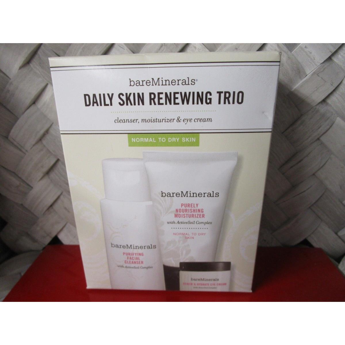Bare Minerals Daily Skin Renewing Trio Cleanser Moisturizer Eye Cream Boxed