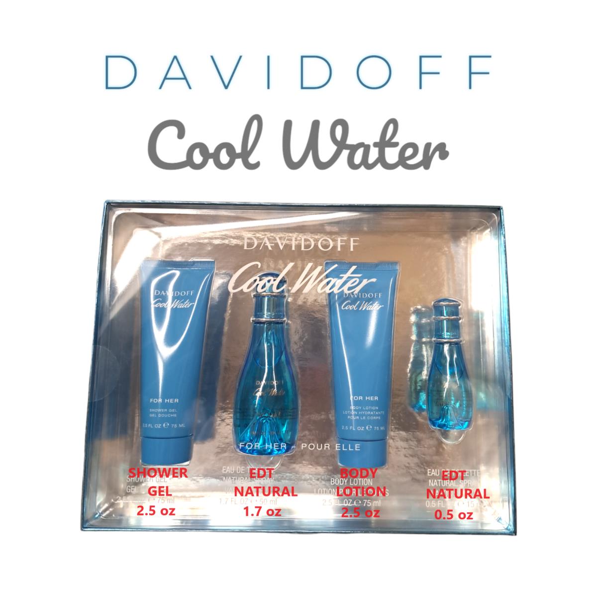 Davidoff Cool Water For Her Fragrance Set Edt 1.7/0.5oz Sgel/blotion 2.5oz