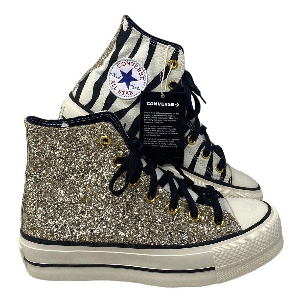 Converse Ctas Lift Platform Shoe Zebra Glitter Women Size Custom 570636C-WWZWYG