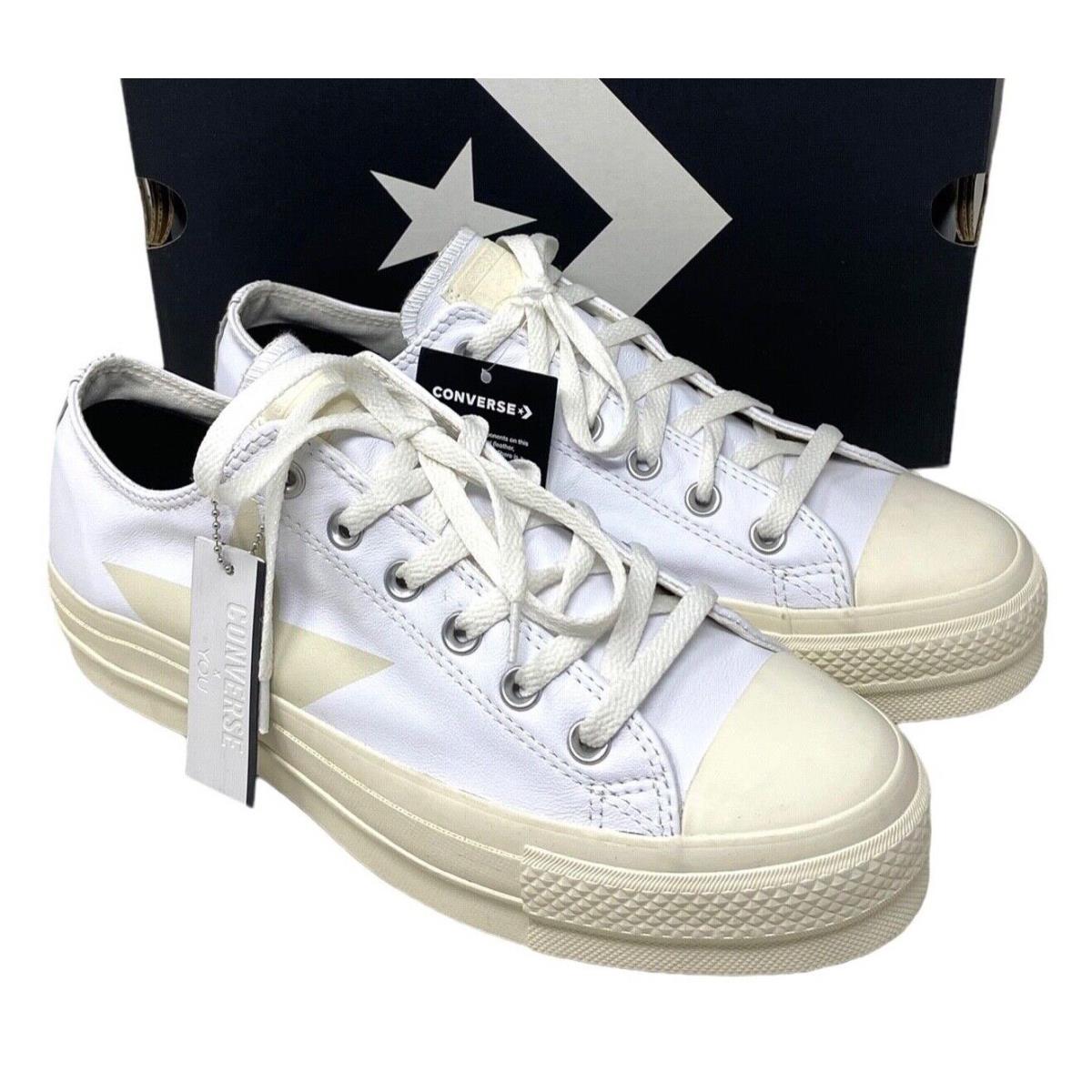 Converse Ctas Lift Platform Low Shoes Leather Women`s White Custom 568162C-WWW