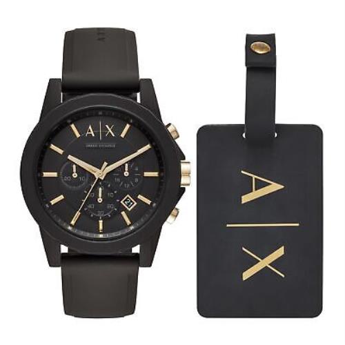 A X Armani Exchange Men`s Chronograph Black Silicone Strap Luggage Tag