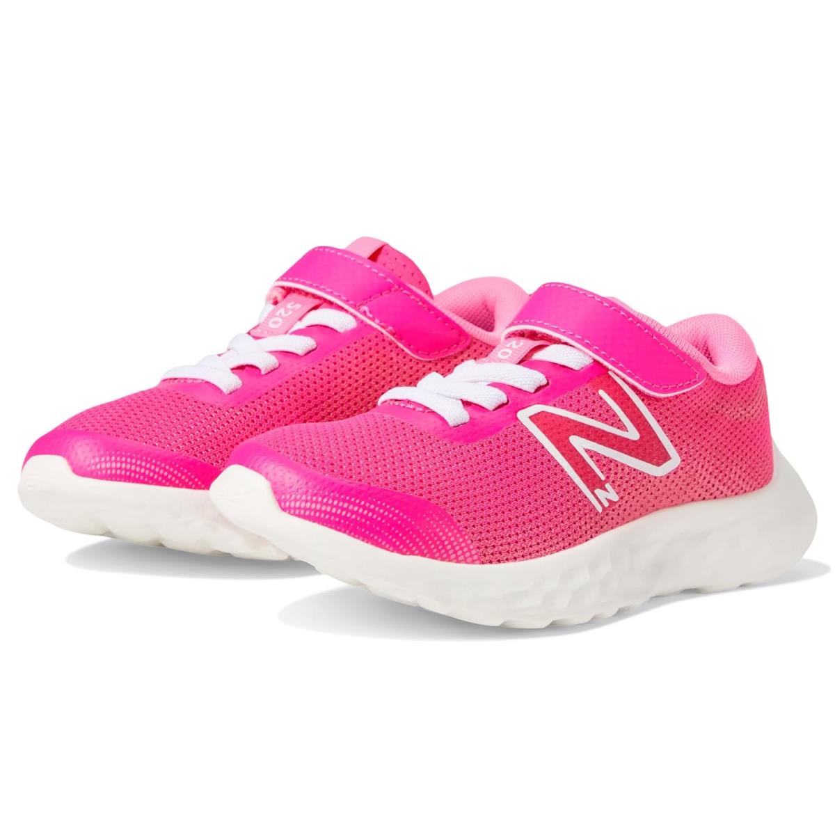 Girl`s Shoes New Balance Kids 520v8 Bungee Lace Little Kid Hi-Pink/White