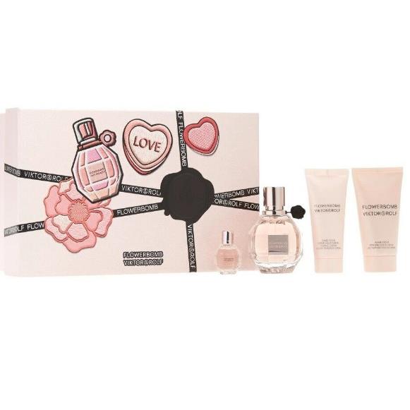 Viktor & Rolf V R Flowerbomb 4pc Gift Set Body Cream Body Lotion Mini 1.7oz Edp Spr