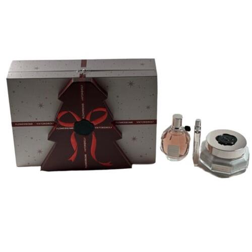 Viktor Rolf Flower Bomb Perfume 3pc Gift Set 3.4 Fl.oz Edp Spray For Women s