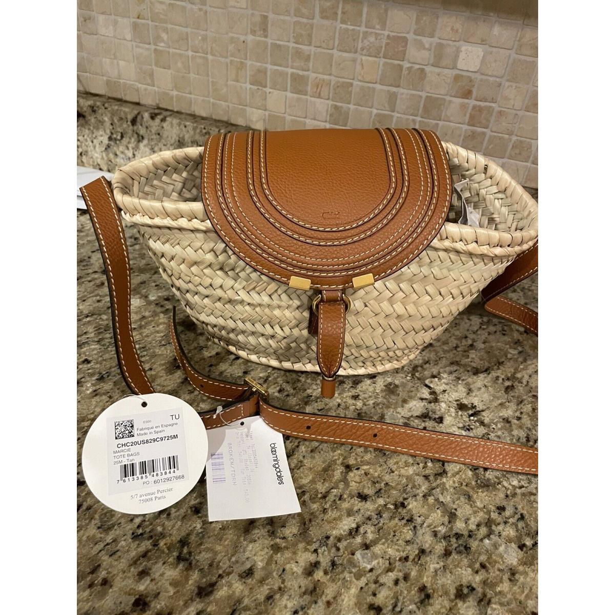 Chloe Marcie Basket Bag Raffia and Leather Small Brown Neutral