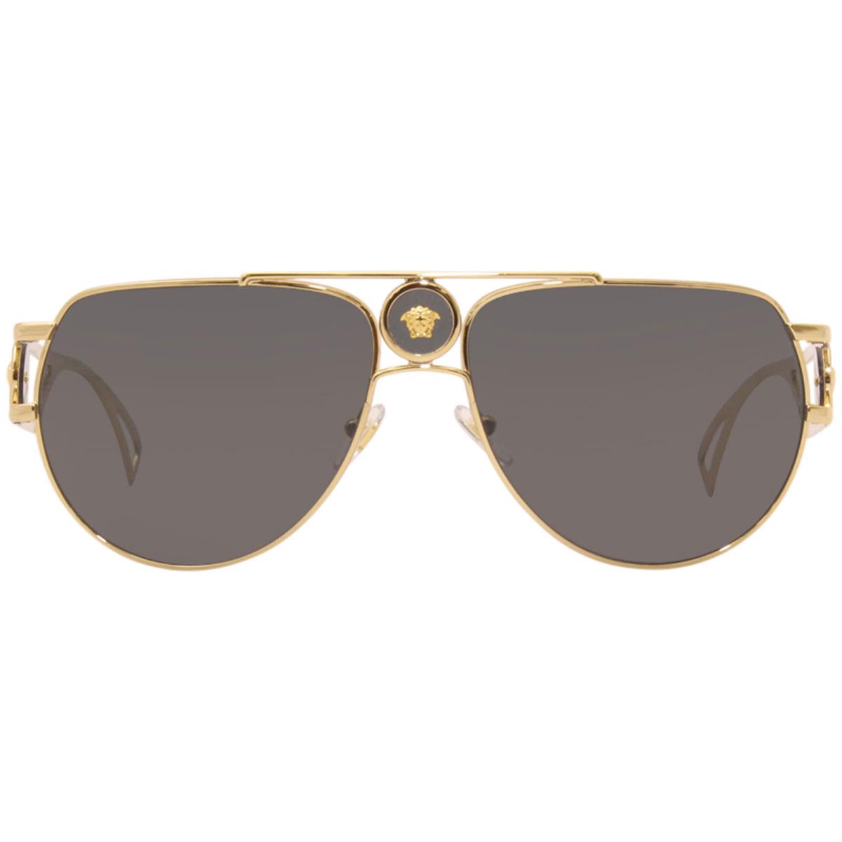 Versace 2225 1002/87 Sunglasses Men`s Gold/grey Mirror Lenses Pilot 60mm