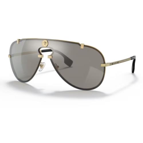 Versace 0VE2243 10026G Gold/light Grey Mirror Silver Oval Men`s Sunglasses