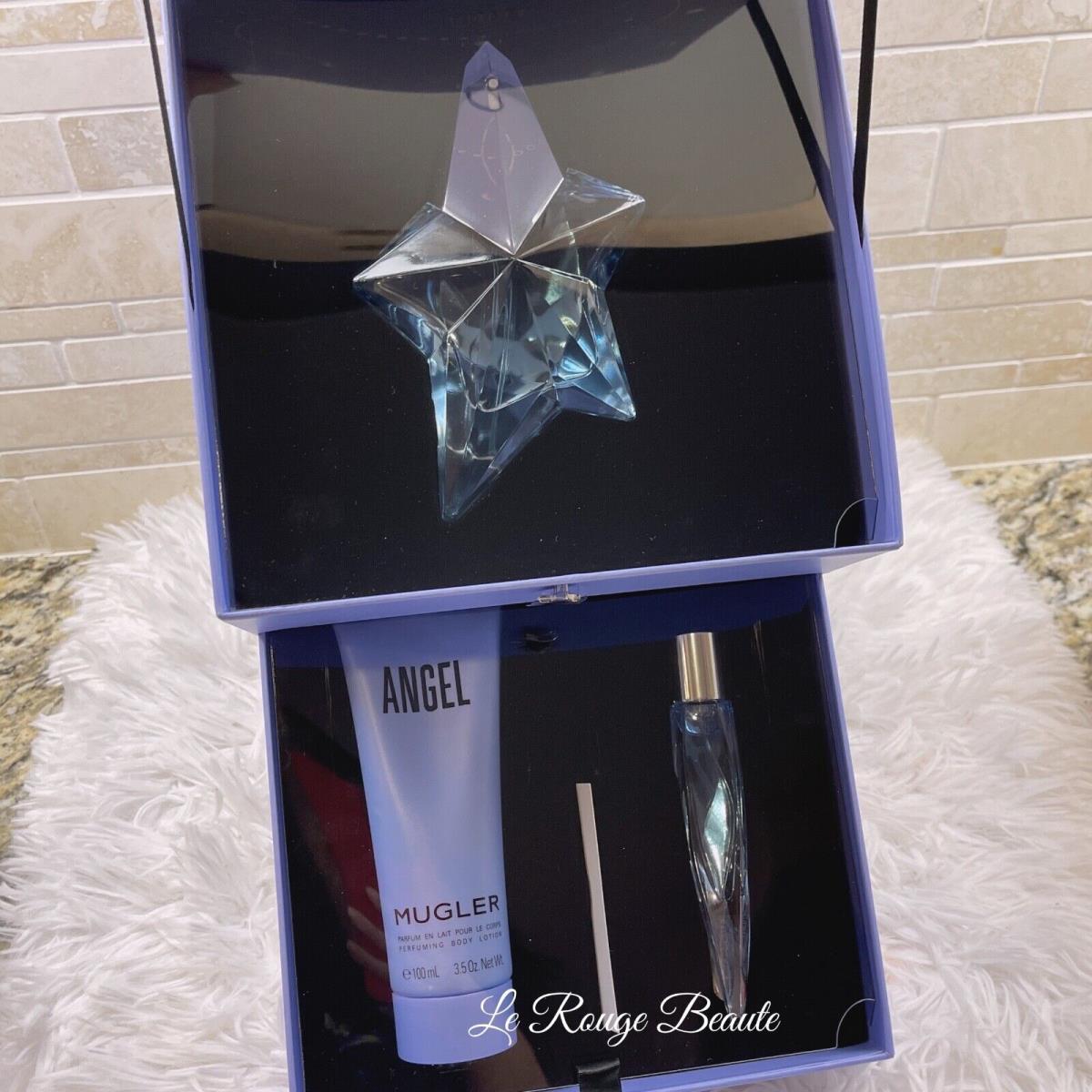 Mugler Angel Edp Perfume Gift Set -full Size 1.7oz + 0.3oz + 3.5oz Body Lotion